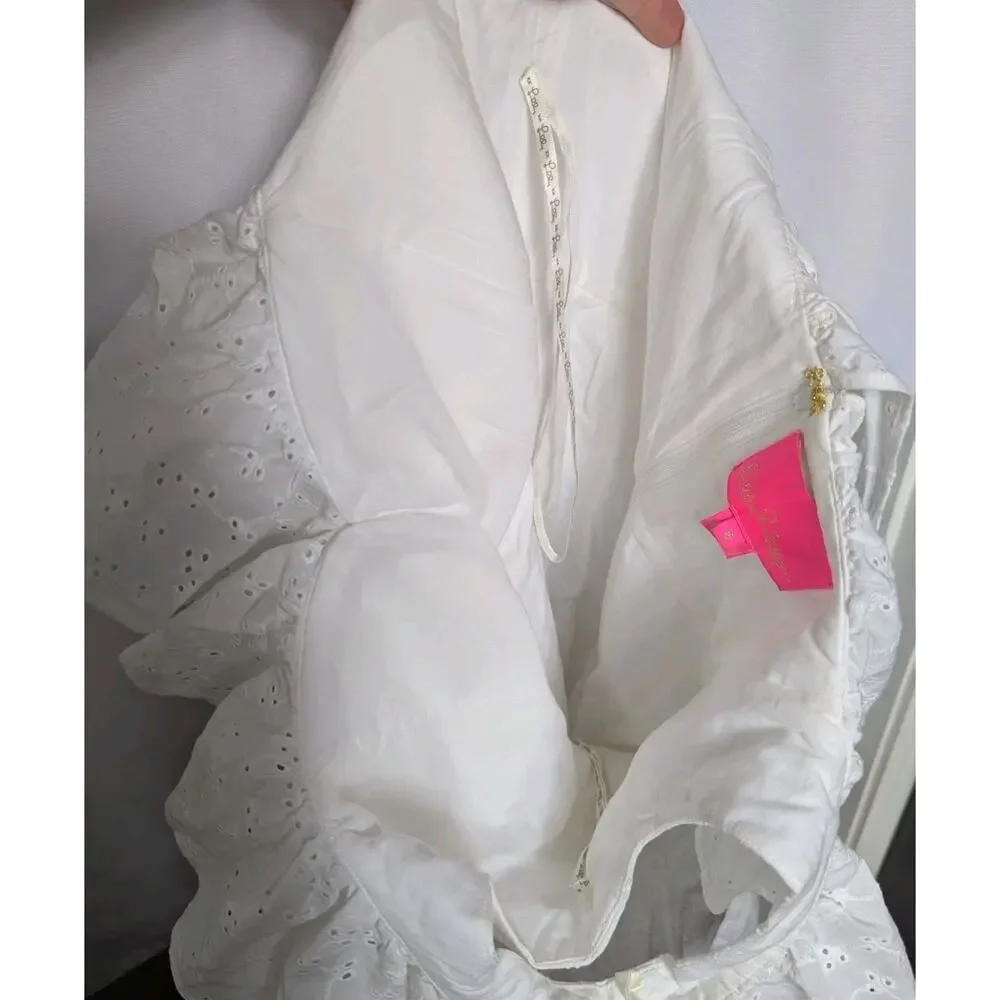 Lilly Pulitzer Emie Dress Resort White Ditsy Vine Eyelet Ruffle Sweetheart Sz 8 - Picture 8 of 11